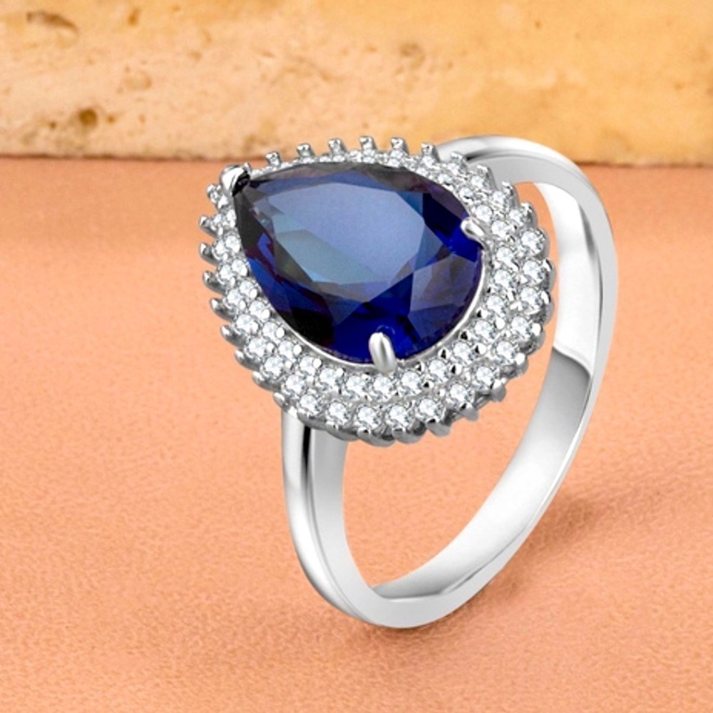 Pear shaped Drop shape sterling silver sapphire ring
